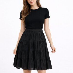 Great Cavalier Sz L Black Pleated Full A-Line Western Gypsy Art Skirt LUX